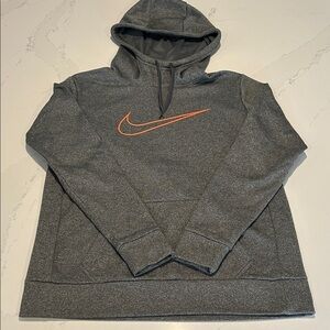 Nike Gray Hoodie with Vibrant Orange Logo On Front and Back Size Medium